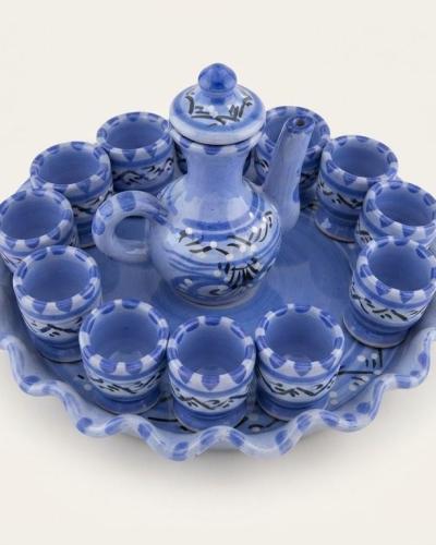Handcrafted Tunisian Ceramic Tea Service Set (Blue & White)